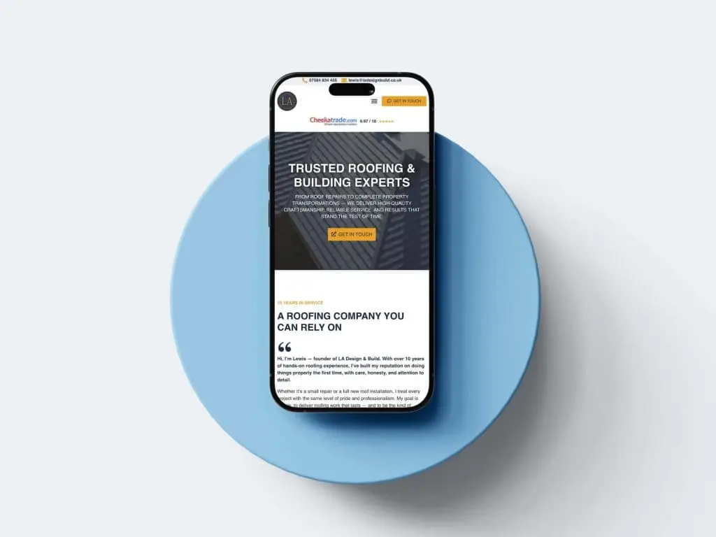 mockup of la design and build portfolio website on iphone